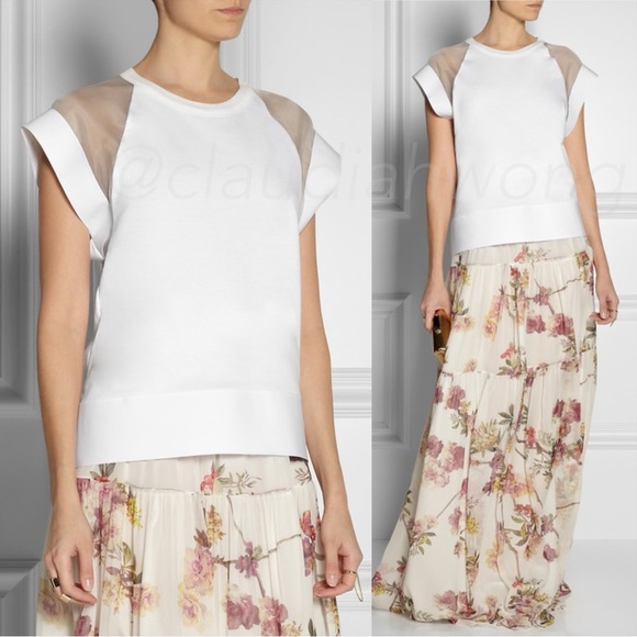 GIAMBATTISTA VALLI Silk Organza Raglan Tee in White - Picture 2 of 11